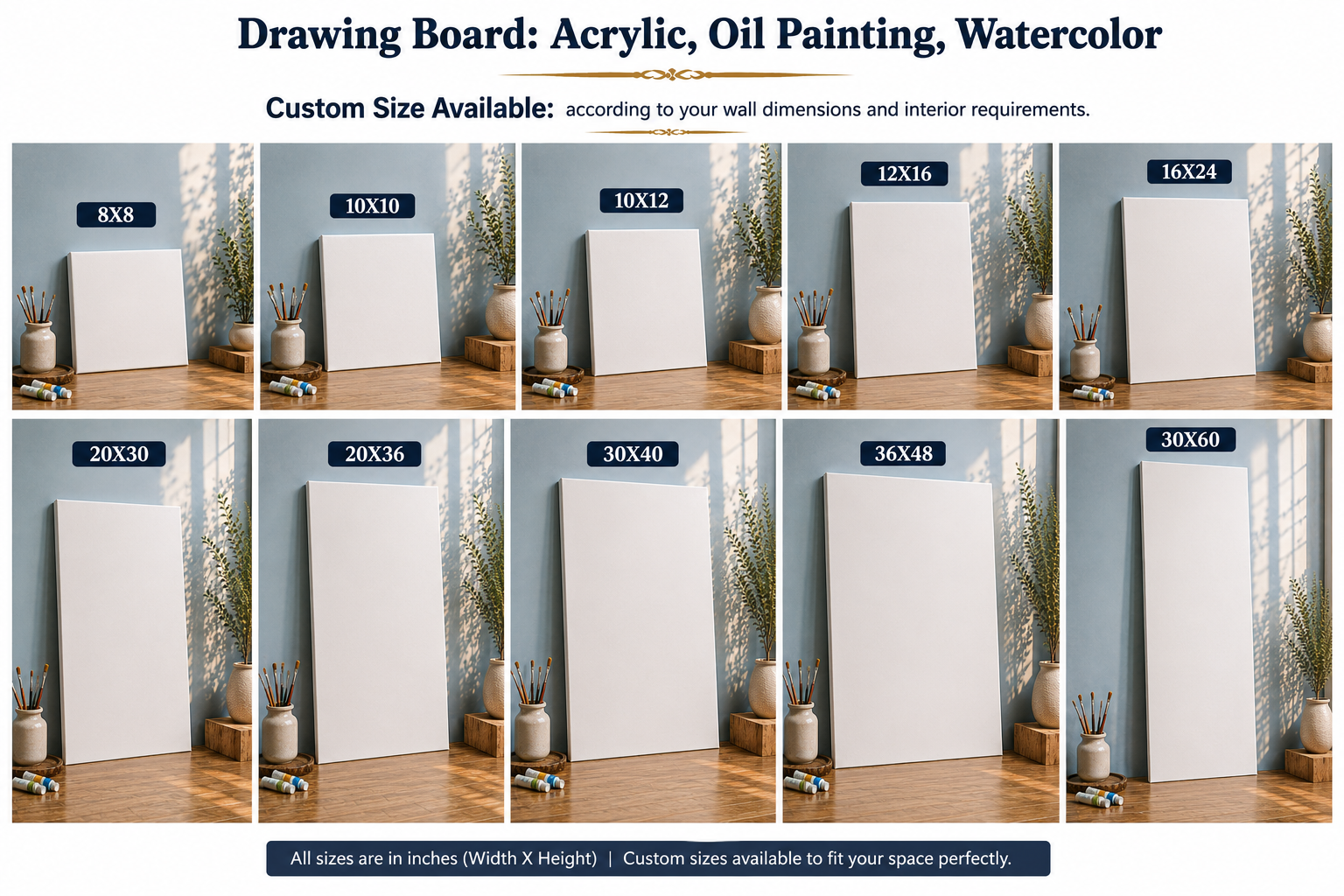 Professional Drawing Board Canvas – For Acrylic, Oil Painting & Watercolor | Custom Sizes Available