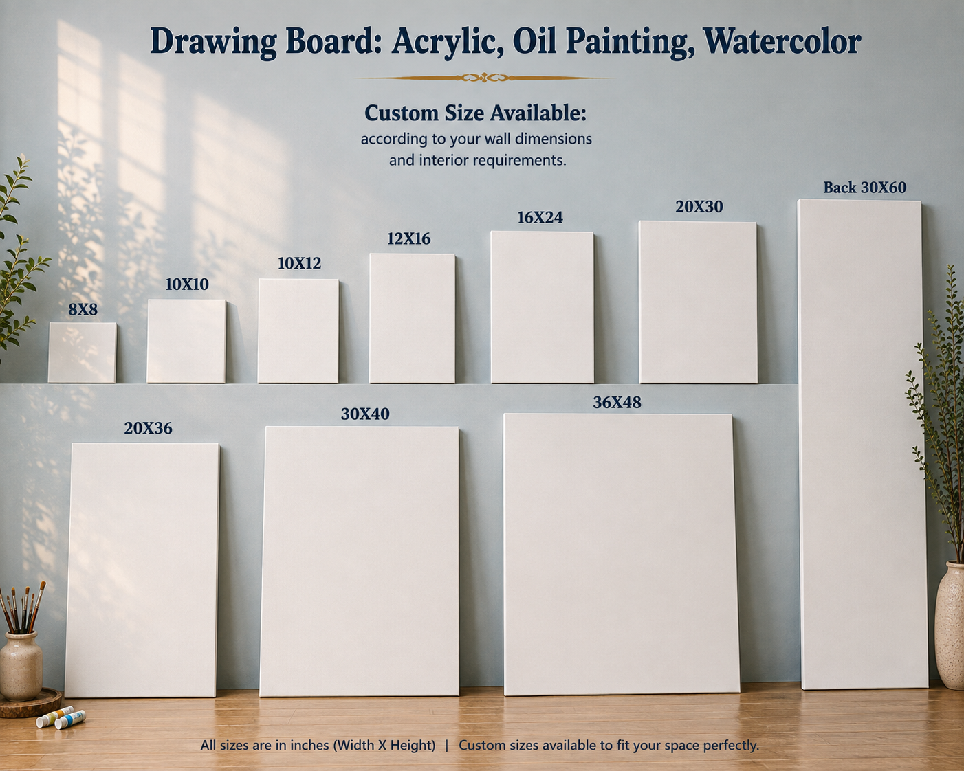 Professional Drawing Board Canvas – For Acrylic, Oil Painting & Watercolor | Custom Sizes Available