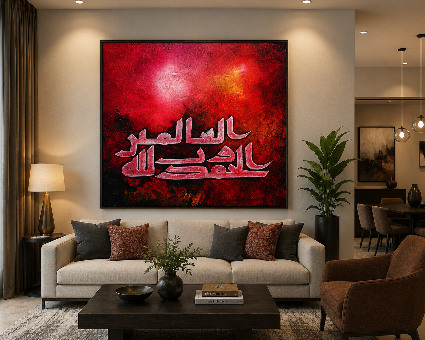 Premium Islamic Arabic Calligraphy Canvas Wall Art – Red & Black