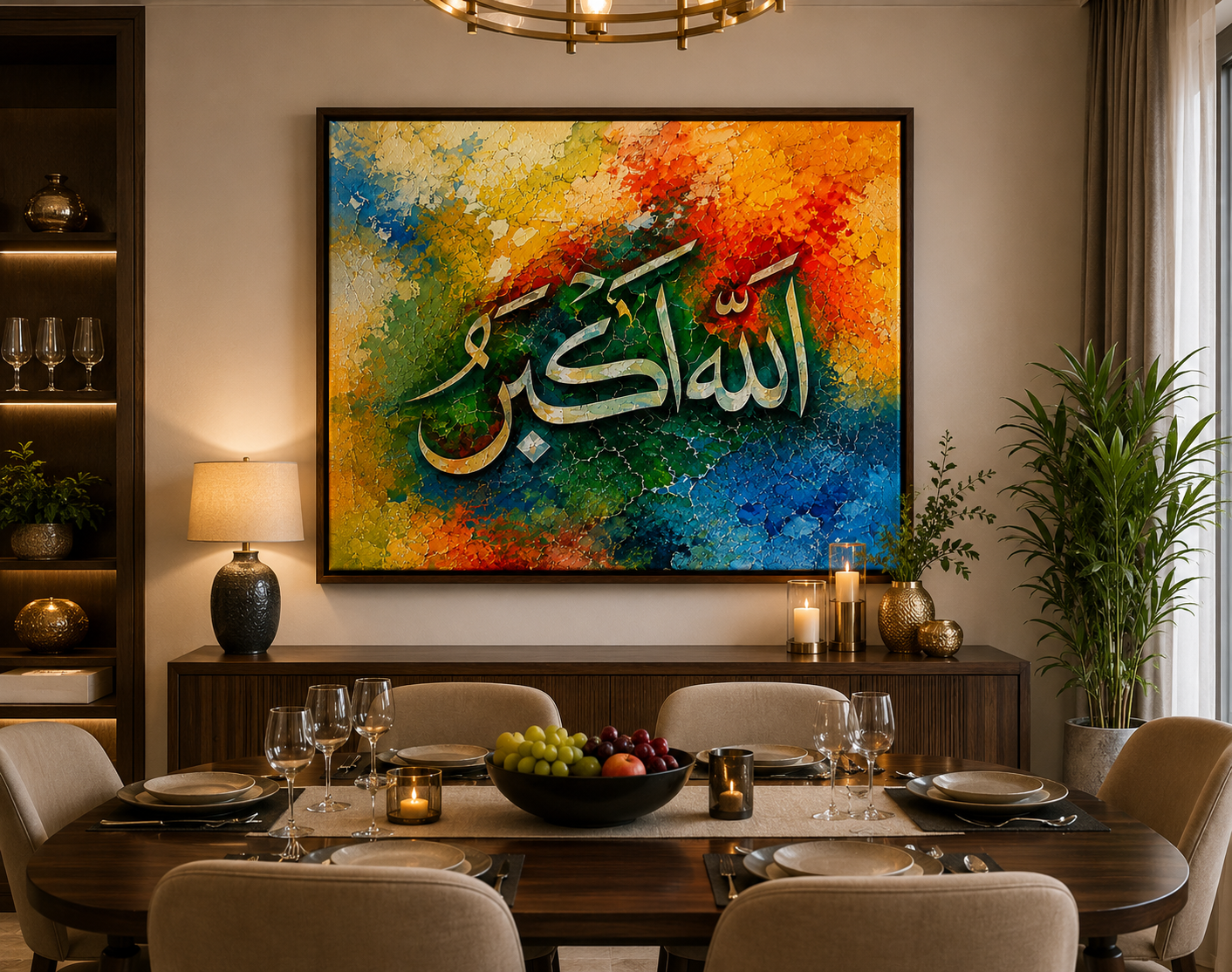 Allahu Akbar Islamic Calligraphy Canvas Wall Art – Modern Abstract Arabic Canvas Painting | Premium Muslim Home Decor