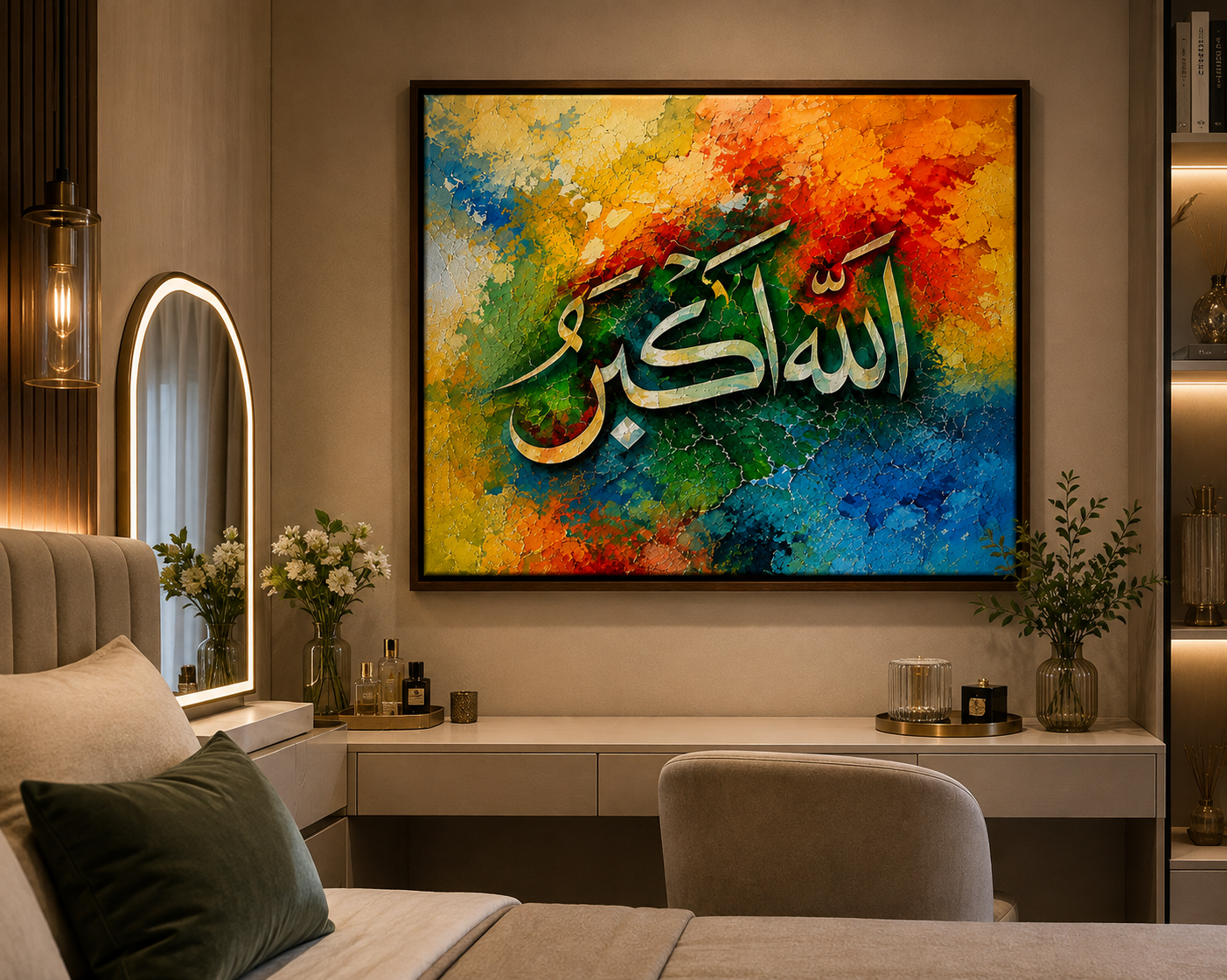 Allahu Akbar Islamic Calligraphy Canvas Wall Art – Modern Abstract Arabic Canvas Painting | Premium Muslim Home Decor