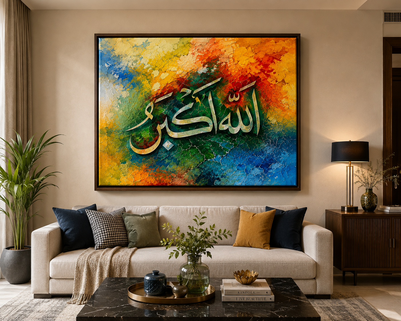 Allahu Akbar Islamic Calligraphy Canvas Wall Art – Modern Abstract Arabic Canvas Painting | Premium Muslim Home Decor